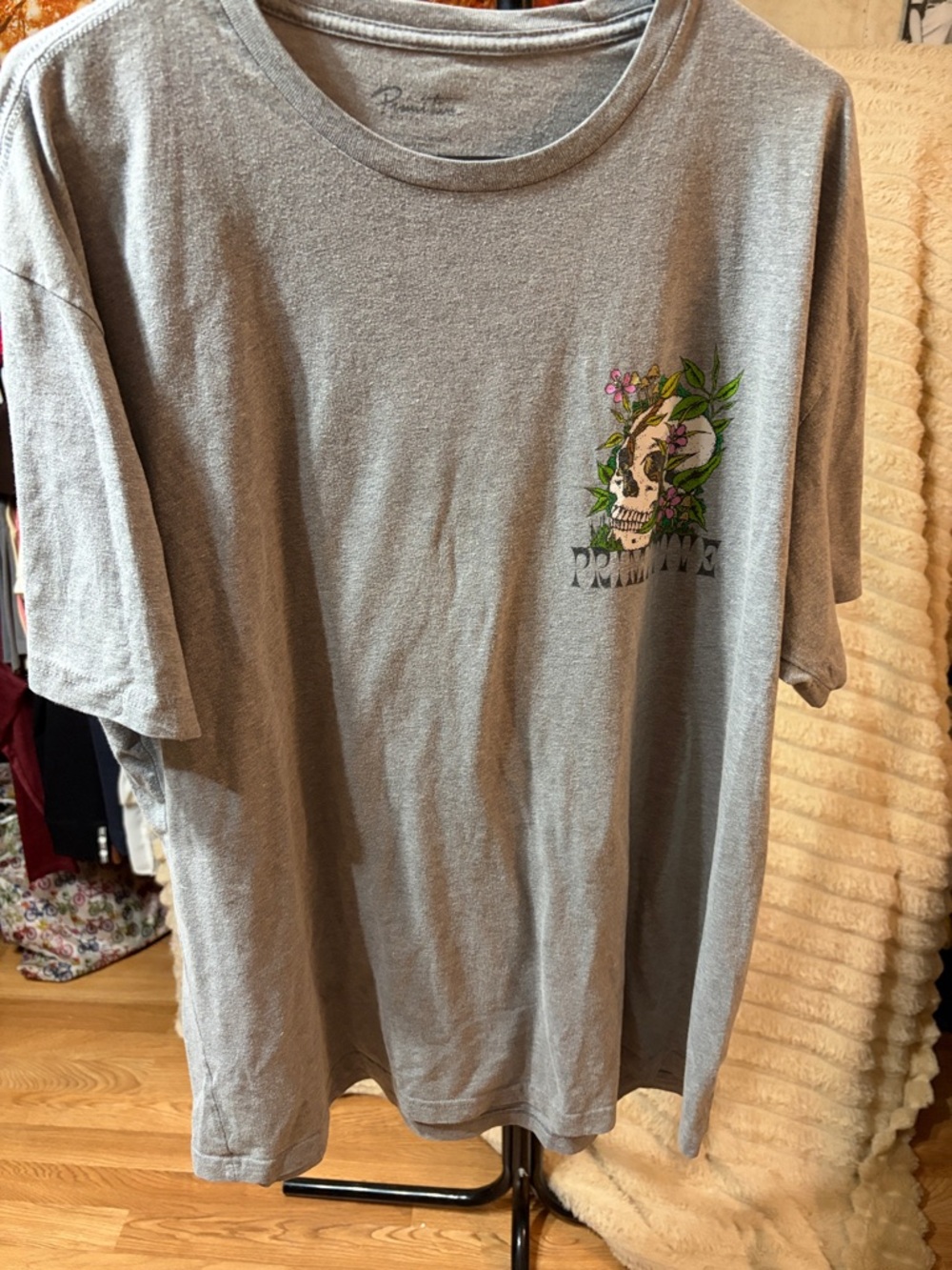 Primitive Skateboarding 2XL Gray Skull Mushroom Floral Graphic Tee T-Shirt XXL